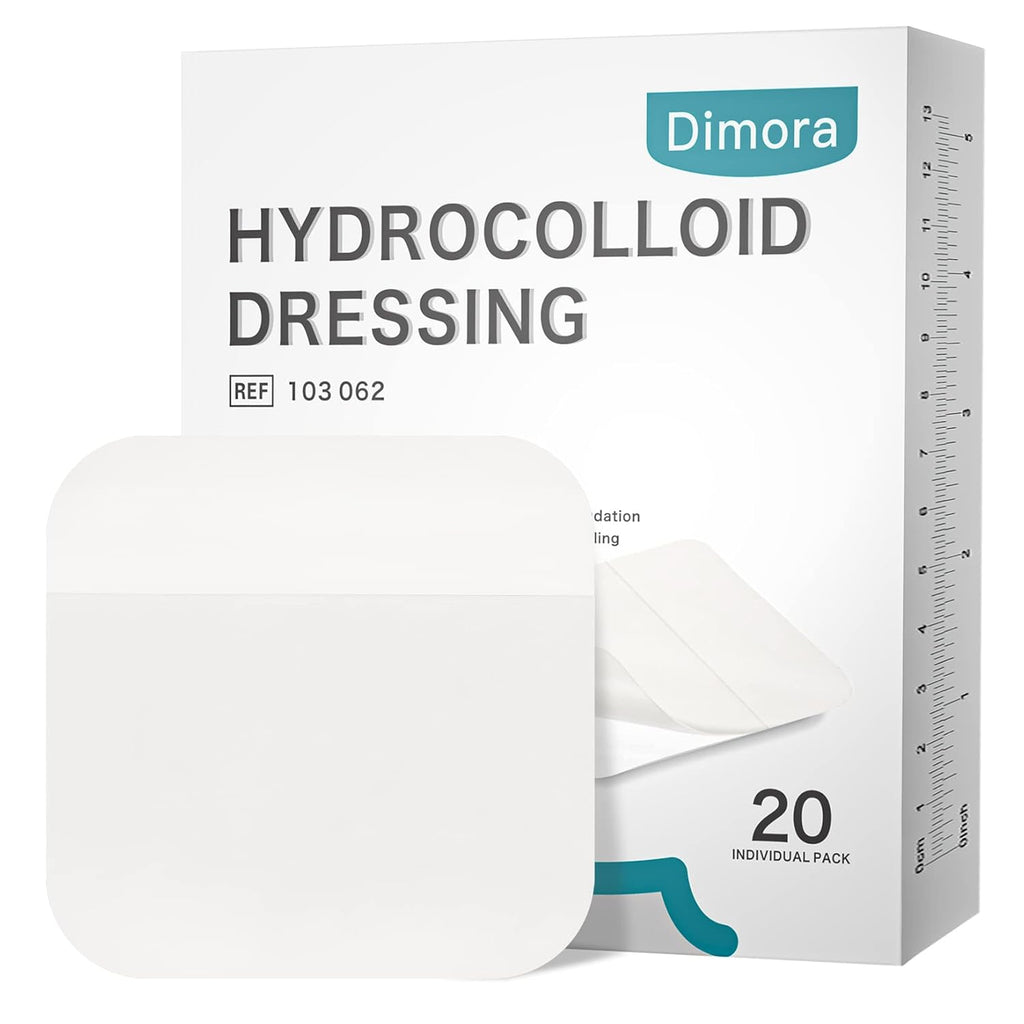 Dimora 20 Pack Hydrocolloid Wound Dressing, Ultra Thin 4inch x 4inch Large Patch Bandages with Self-Adhesive