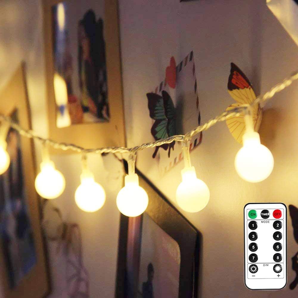 Lightin EVE Glob Strin Light Batter Operated 16.4f 5 LE Smal Bal Decorativ Fair Ligh wit Remot an Timer Hangin fo Bedroom Tee Room Dorm Teepee Balcony Campin Tent
