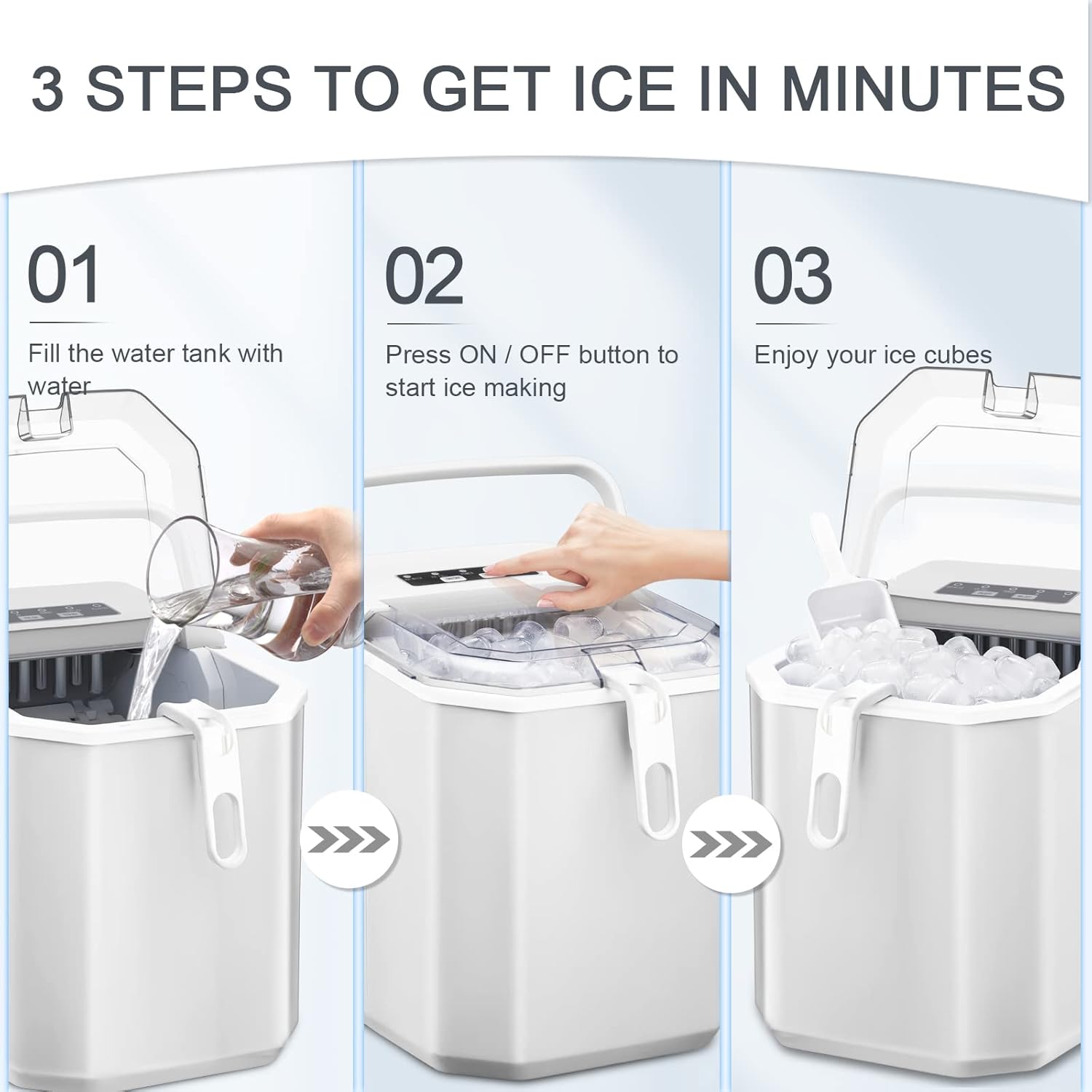 Antarcti Sta Counterto Ic Maker S/ Bulle Ice 28lbs/Day Ic Cube i Mins Portabl Ic Machin wit Ic Scoo an Handle Self-Cleaning One-Clic Operation fo Kitche Offic Hom White
