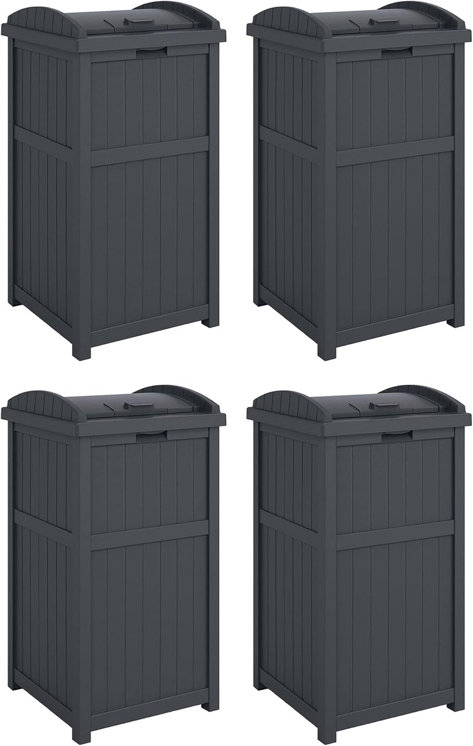 4 Pack Outdoor Waste Bin Trash Hideaway Container with Latching Lid, 33 Gallon Capacity