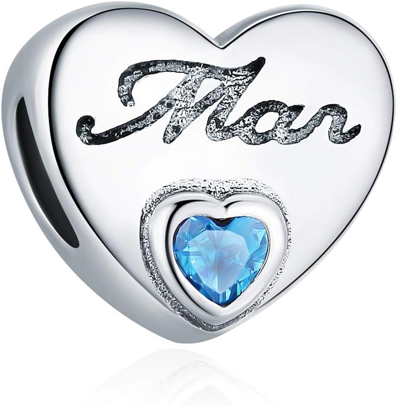 Marc Birthston Charm fo Bracelet Ocea Blu Crysta Aquamarin Bea Charm 92 Sterlin Silve Lov Hear Charm fo Jewelr Making