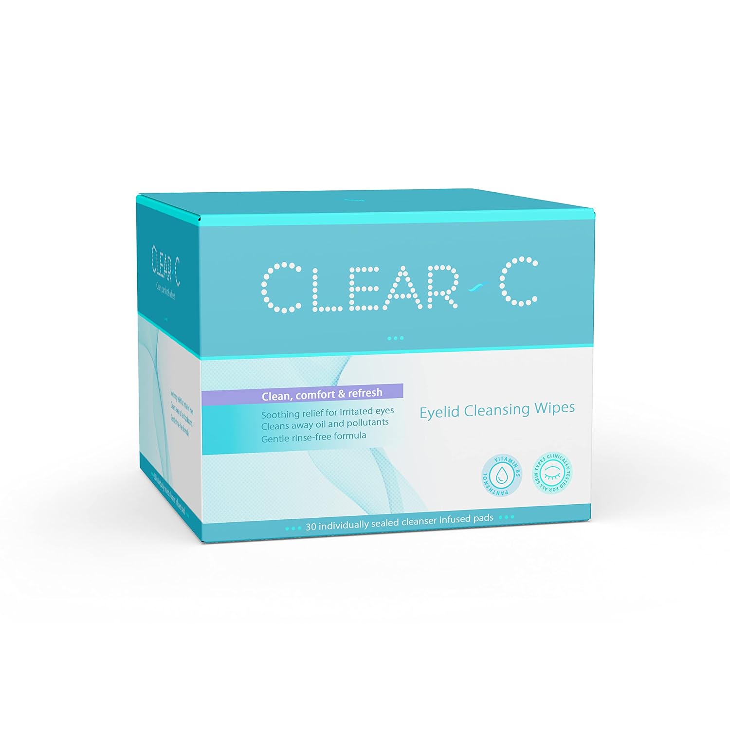 Clear C Eyelid Wipes Pre-Moistened for Dry Eyes ¨C Rinse Free Eye Lid Cleaning Wipes ¨C Individually Wrapped Travel Eye Wipes, 1 Box of 30