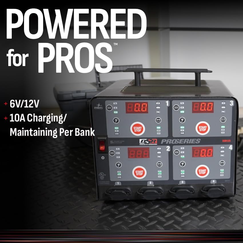 Schumache Electri DS Pr Heavy-Dut 4-Ban Automati 10 Ca Batter Charge an Maintainer Chargin Station Professiona Grade fo 6V/12 Automotiv an Marin Batteries DSR125
