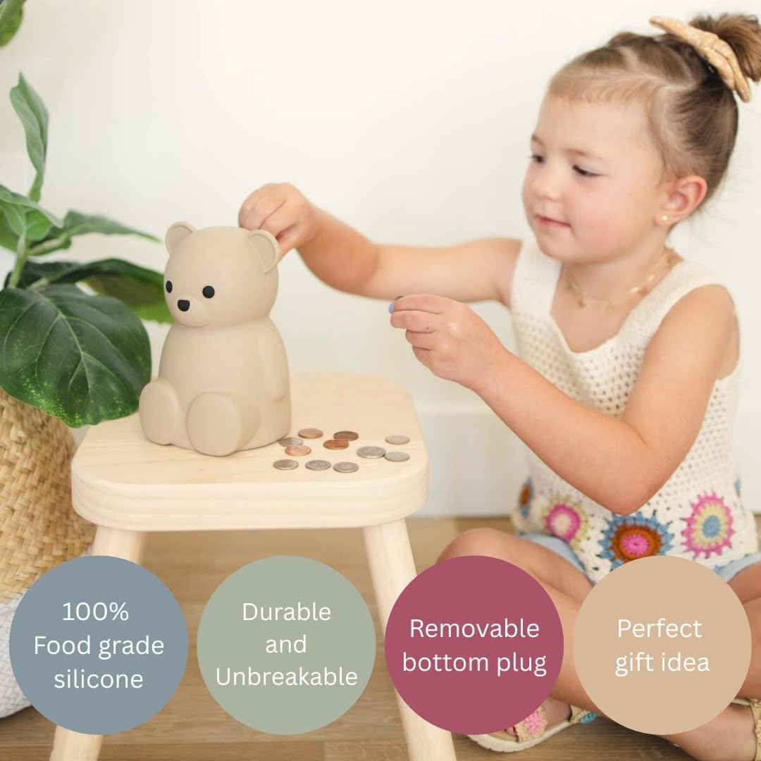 Neutra Silicon Tedd Bea Coi Ban fo Kids Baby an Toddler Unbreakabl Pigg Ban fo Kid -Nurser Deco Durabl Mone Ban Gif fo Children