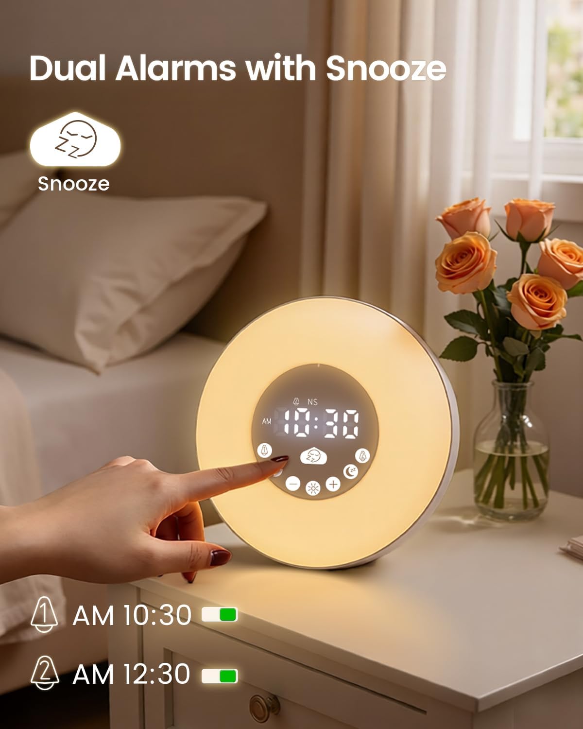 Glocusen Sunris Alar Clock Sunris Simulatio Wak U Light Slee Ai Mod wit Timer 4-in- Whit Nois Machine Bluetoot Speaker F Radio Dua Alarm wit Snooz fo Adults Bab Bedroom