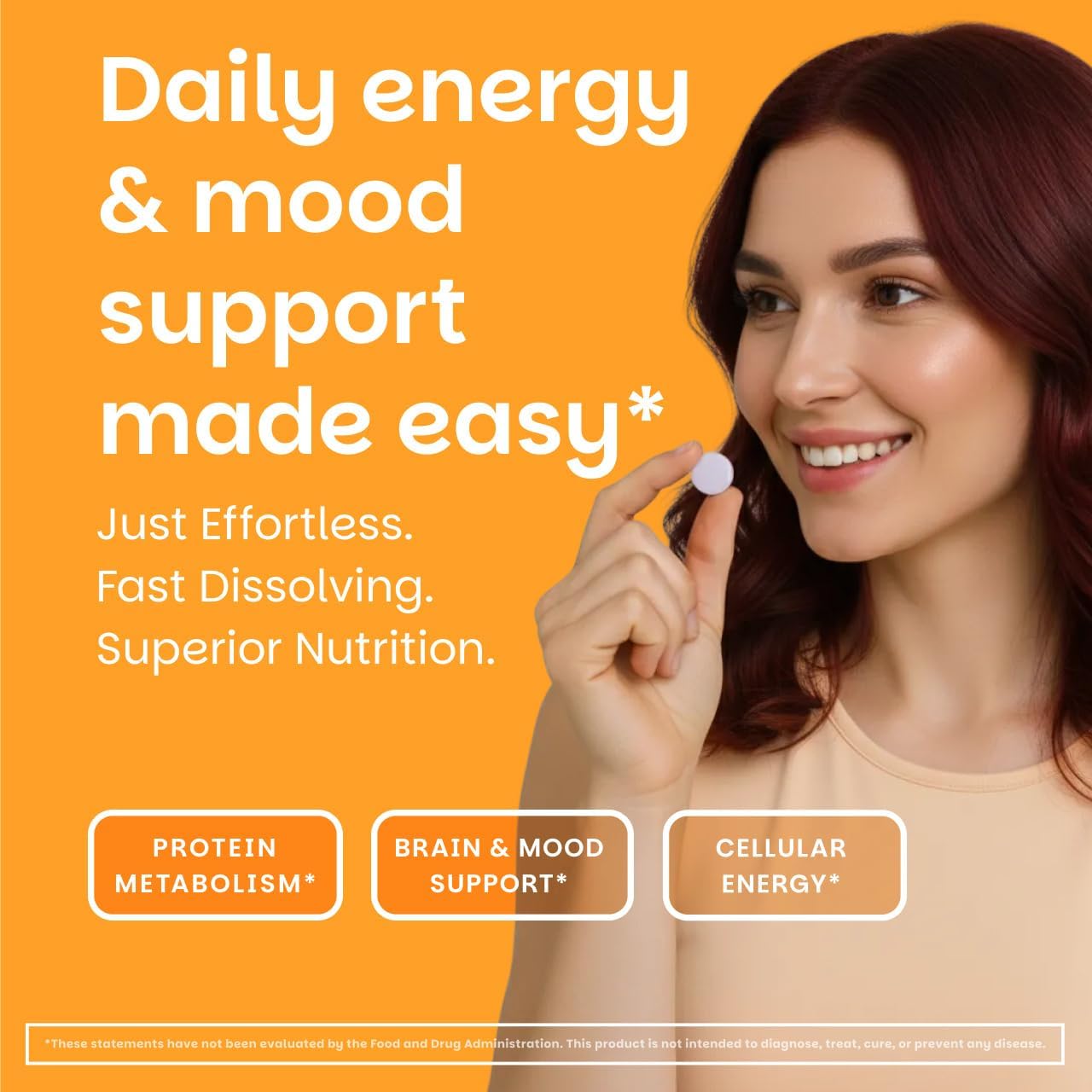 EZ Melts Vitamin B6 - Brain & Heart Health Supplement - Energy Metabolism Support - No Artificial Flavors - Non-GMO & Vegan - Orange Blast - 60 Dissolvable Tablets (30 Servings)