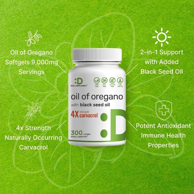 DEA SUPPLEMEN Oi o Oregan Softgel wit Blac See Oi 30 Coun 30: Extract Activ Carvacro Thymoquinon Antioxidan Immun Healt Suppor Plan Based Non-GMO