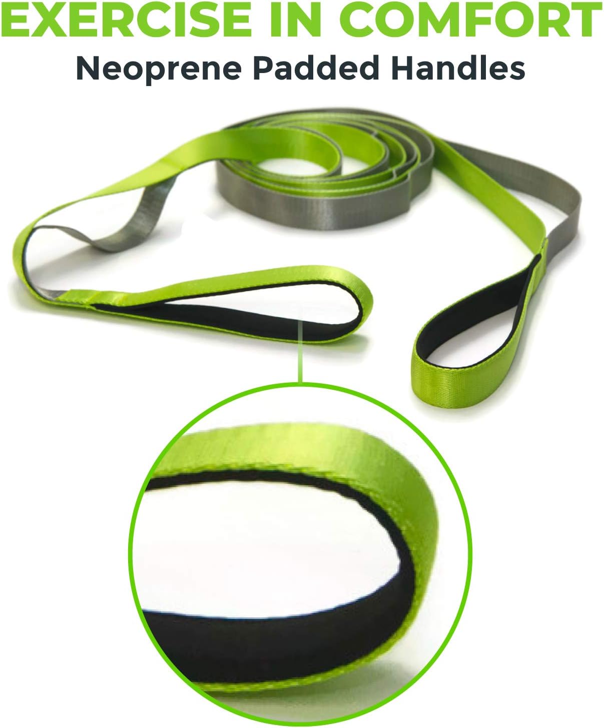 Gradient Fitness Stretching Strap for Physical Therapy, 12 Multi-Loop Stretch Strap 1inch W x 8' L, Neoprene Handles, Physical Therapy Equipment, Yoga Straps for Stretching, Leg Stretcher.