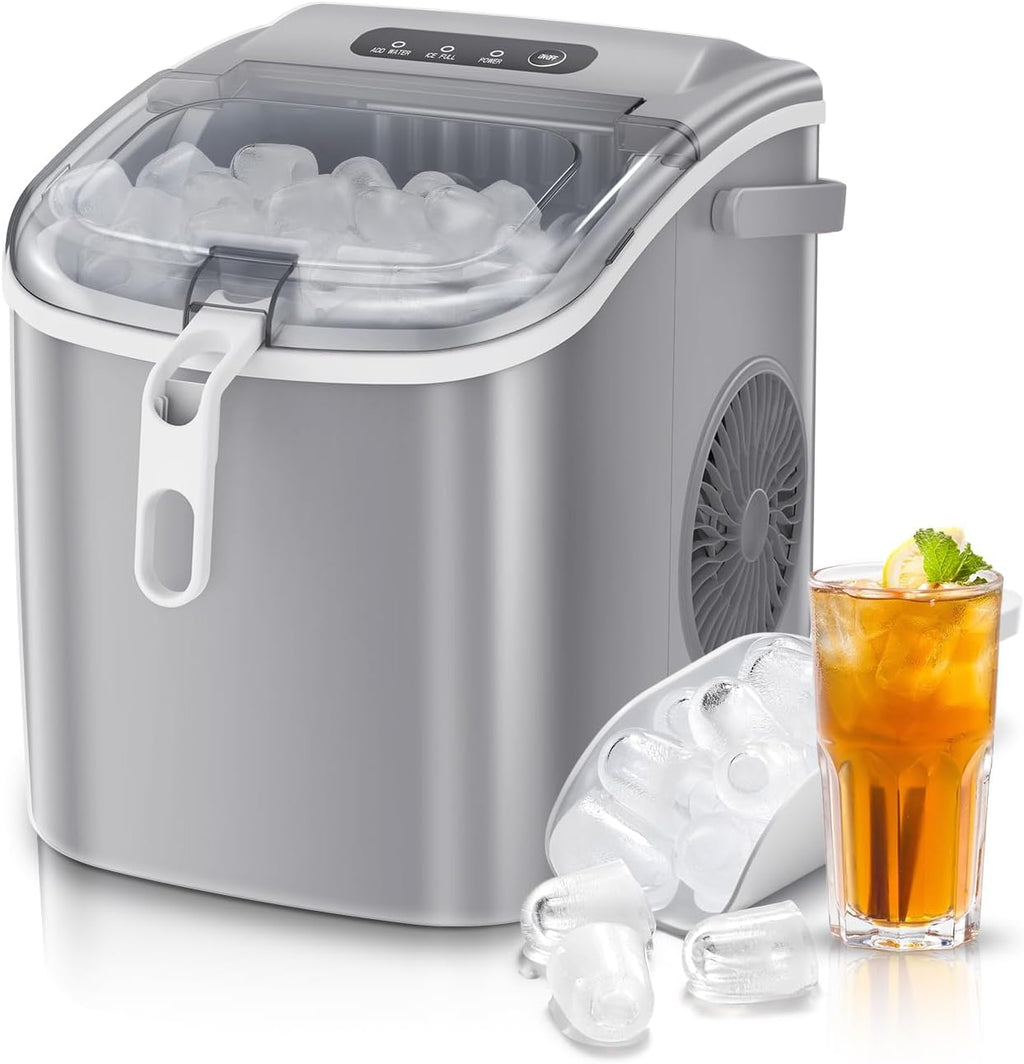 Antarcti Sta Counterto Ic Make Portabl Ic Machin wit Handle,Self-Cleanin Bulle Ic Makers 26Lbs/24H Ic Cube Read i Min fo Hom Kitche Ba Part (Grey)
