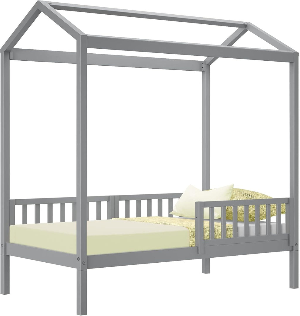 Max & Lily Twin House Bed with Three Guard Rails Platform, Grey