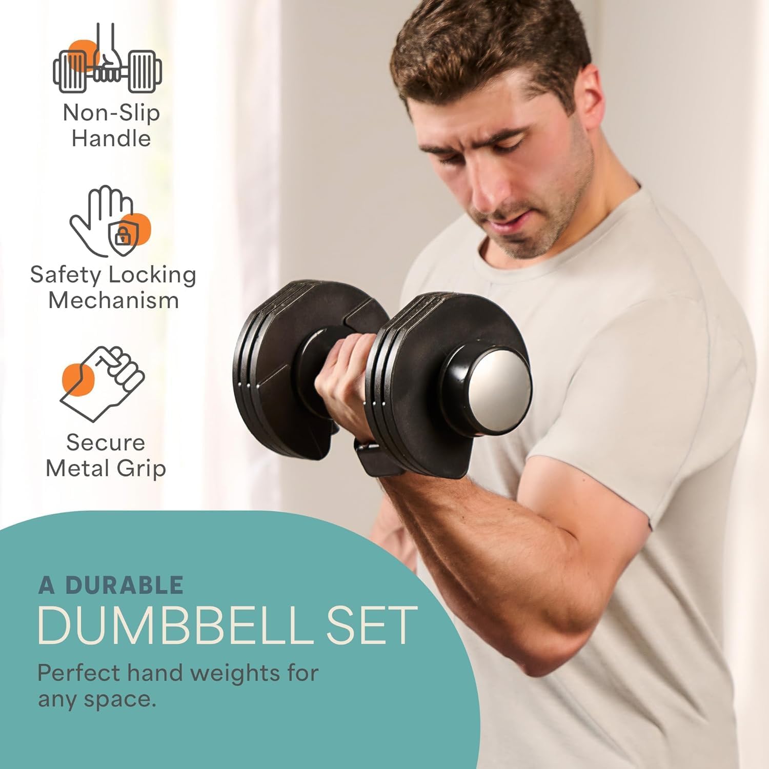 Lifepro Adjustable Dumbbells Set - 5in1-15lb 25lb 43lb 55lb weights Set Single with Rack - Quick Adjust, Secure Grip - Compact Hand Weights for Men Women Home Gym