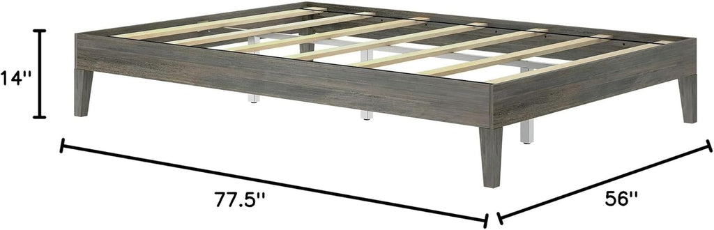 Plank+Beam Solid Wood Platform Bed Frame, Strong Wood Slat Support, No Box Spring Needed, Easy Assembly, Driftwood, Queen