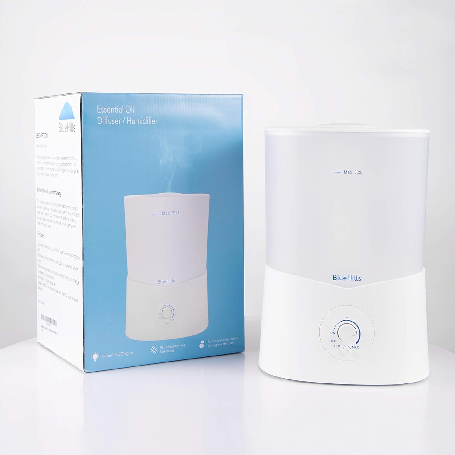BlueHills Premium 3000 ML XL Essential Oil Diffuser Aroma Humidifier 3 Liter Big Capacity Huge Size Plant Baby Living Room D¨¦cor Lights Home High Mist Long Run Time Aromatherapy Diffuser White 3L-K1