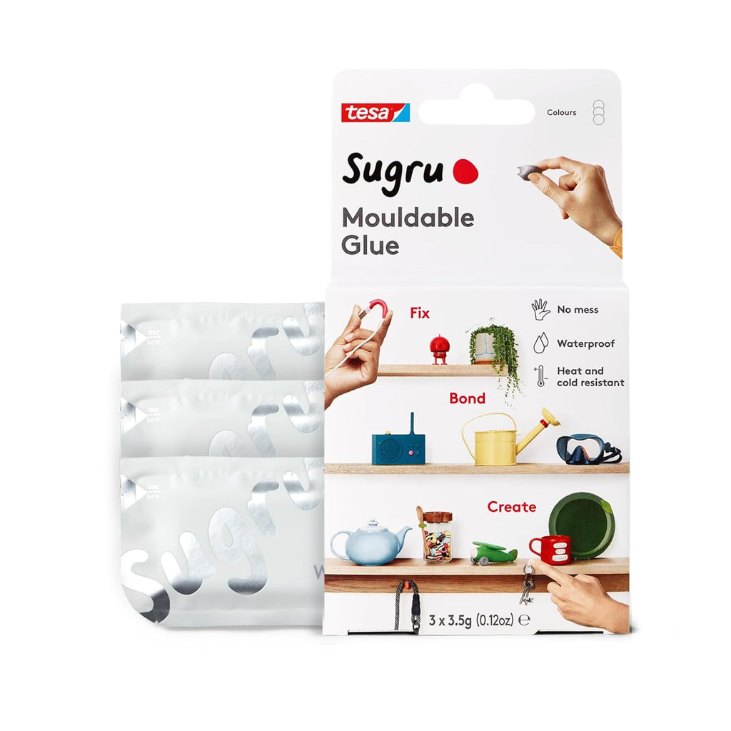 Tesa Sugru Super Glue- Waterproof Wood Glue for Home Improvement Crafts - Use as a Poster Putty or Silicone Adhesive for Repairing Bonding - 3 Pack - White (3.5g/ea)
