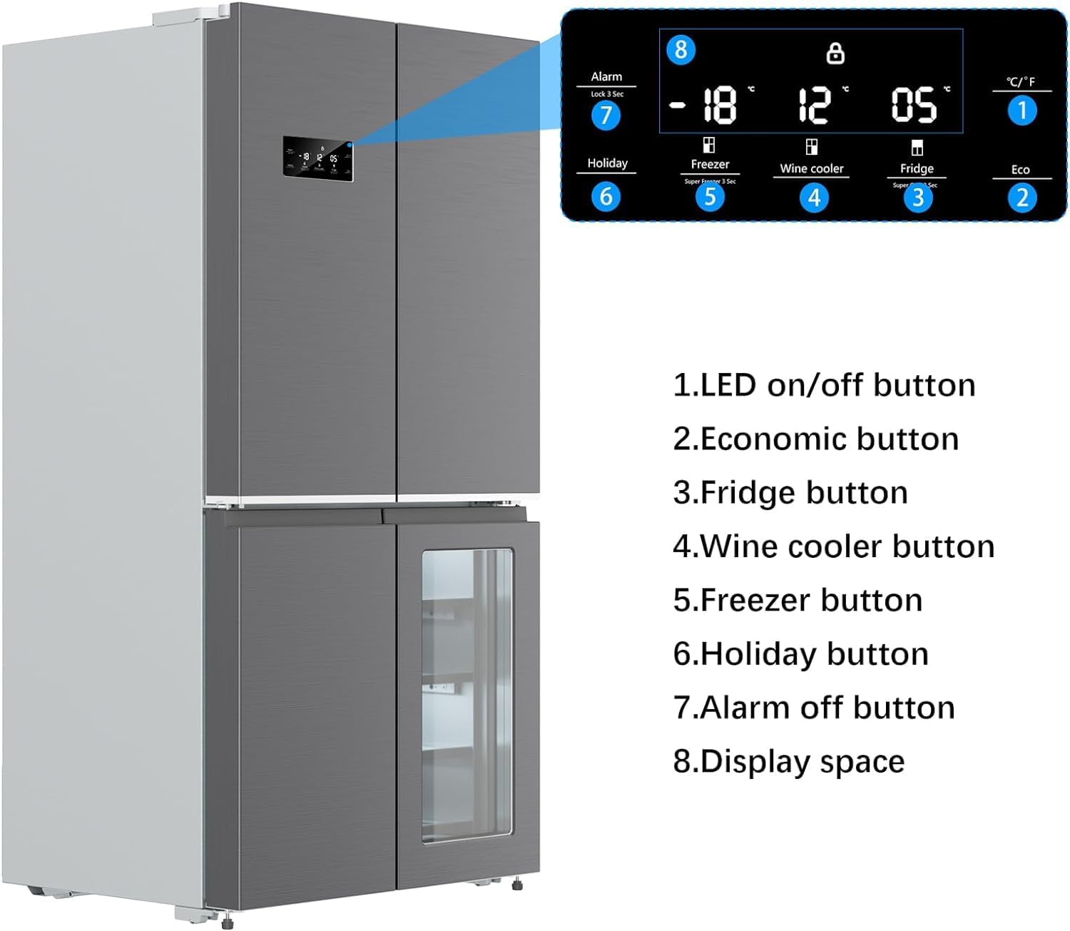 GarveeHom 3 i Frenc Doo Refrigerator 2 Cu.Ft Counte Dept Refrigerato Botto Freeze wit Win Cabinet Stainles Stee Door Fridge Kitche Freezer Adjustabl Shelves