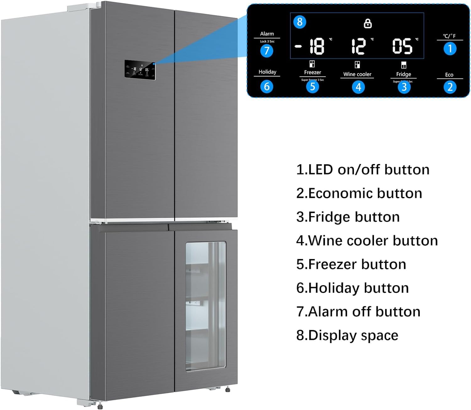 35. i Frenc Doo Refrigerato Doo wit Win Cooler 2 Cu.F Freestandin Counte Dept Fridg wit Freezer Touc Contro Display Fingerprin Resistan Stainles Steel