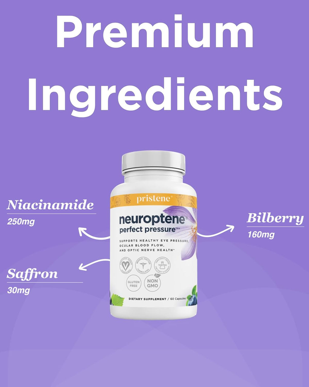 Ey Vitamin wit Bilberr Saffro Niacinamid CoQ1 fo Opti Nerv Suppor Bilberr Supplemen fo Supportin Health Ey Pressure an Retina Bloo Flo Neuropten (6 Capsules)