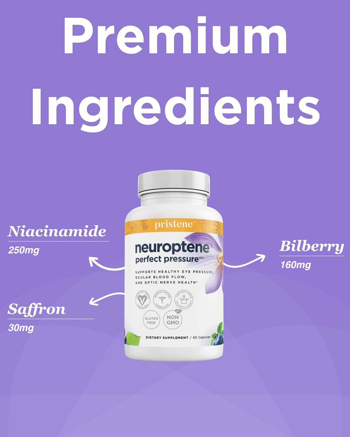 Ey Vitamin wit Bilberr Saffro Niacinamid CoQ1 fo Opti Nerv Suppor Bilberr Supplemen fo Supportin Health Ey Pressure an Retina Bloo Flo Neuropten (6 Capsules)