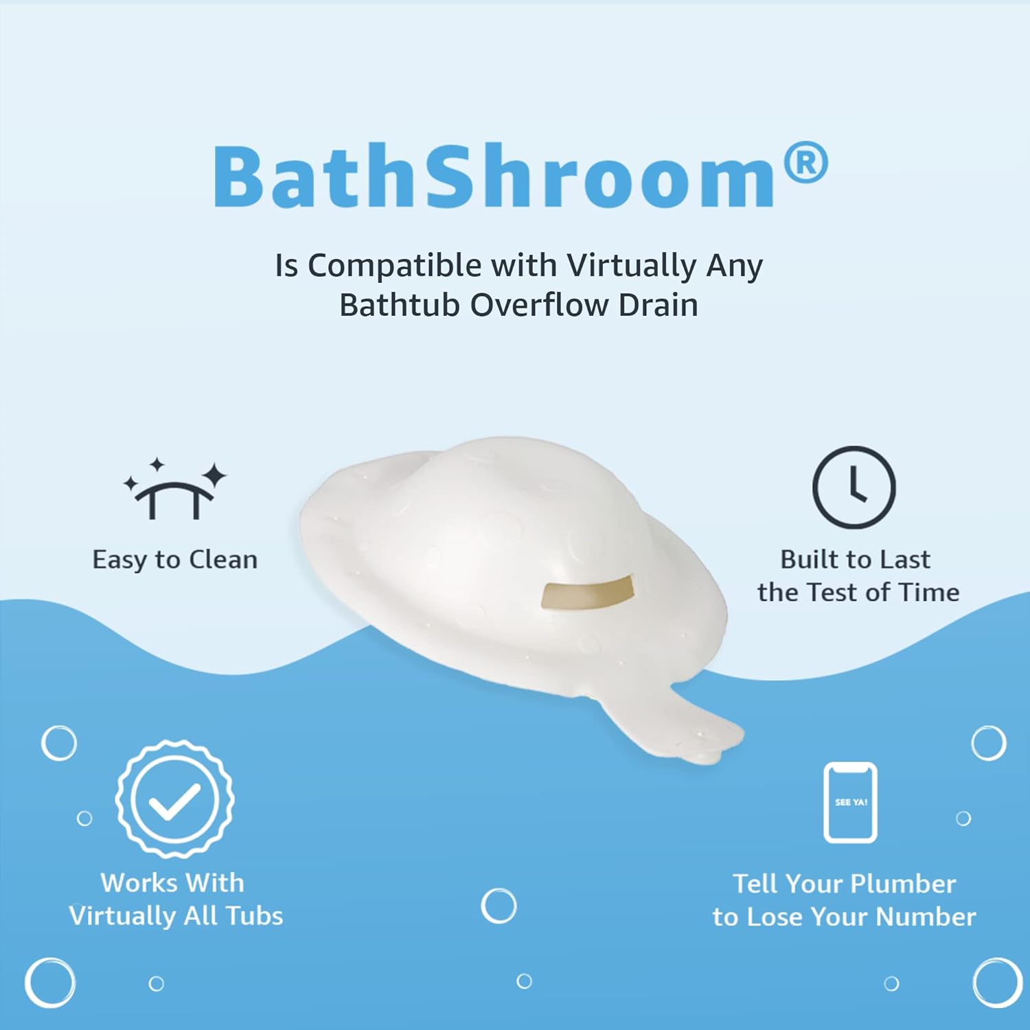 BathShroo BTHSH62 Overflo Drai Cove fo Fulle an Warme Baths White