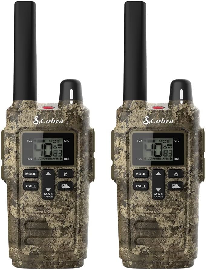 RX380 Walkie Talkies (2-Pack) ¨C Weather Resistant Two Way Radios Long Range, 40 Pre-Programmed Channels, Weather Alerts, LED Flashlight, Long-Life NiMH Batteries (TrueTimber Strata Camo)