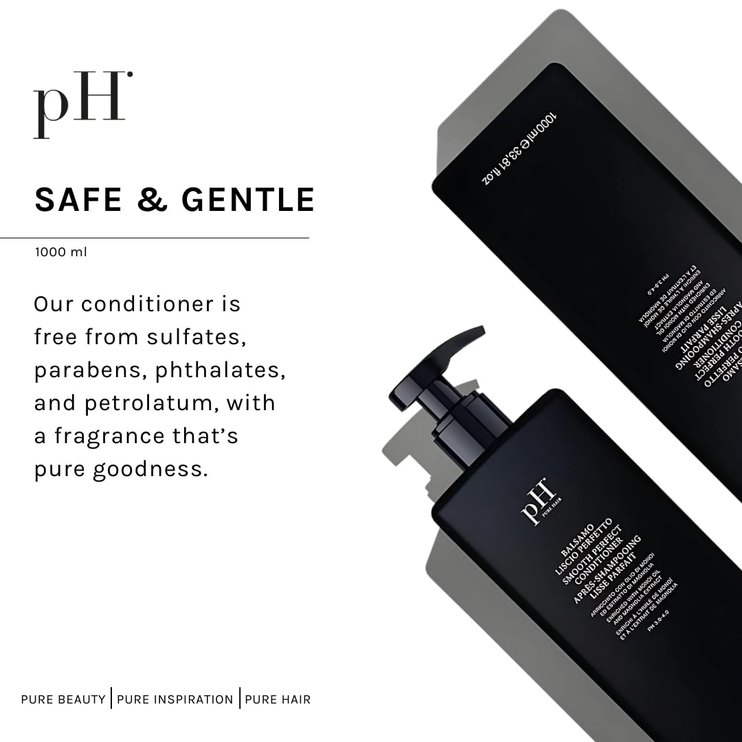 pH PURE HAIR Smooth Perfect Anti-Frizz Conditioner | Enriched with Monoi Oil Magnolia Extract | Intense Hydration Shine | Sulfate-Free, Safe for Color-Treated Hair | 33.8 Oz