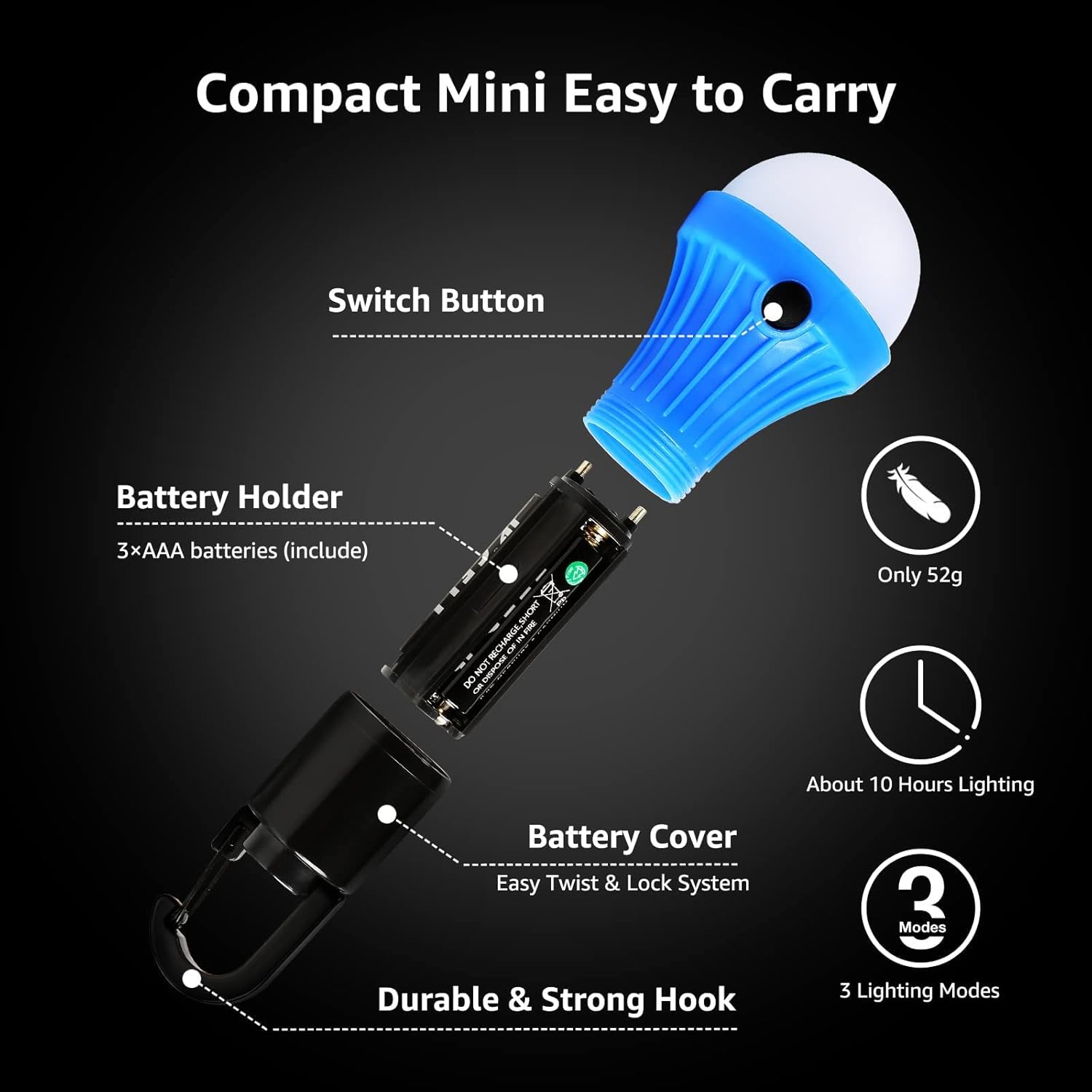Lepr LE Campin Lantern Campin Essentials Lightin Modes Hangin Ten Ligh Bulb wit Cli Hoo fo Camping Hiking Hurricane Storms Outages Collapsible Batterie Included Packs