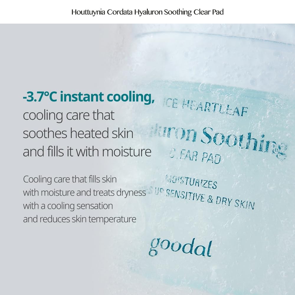 GOODAL Heartleaf Houttuynia Cordata Hyaluron Soothing Clear Pad 70 Sheets, Calming Redness Relief Daily Facial Toner Pad for Sensitive Skin, Korean Skin Care, Instant Cooling