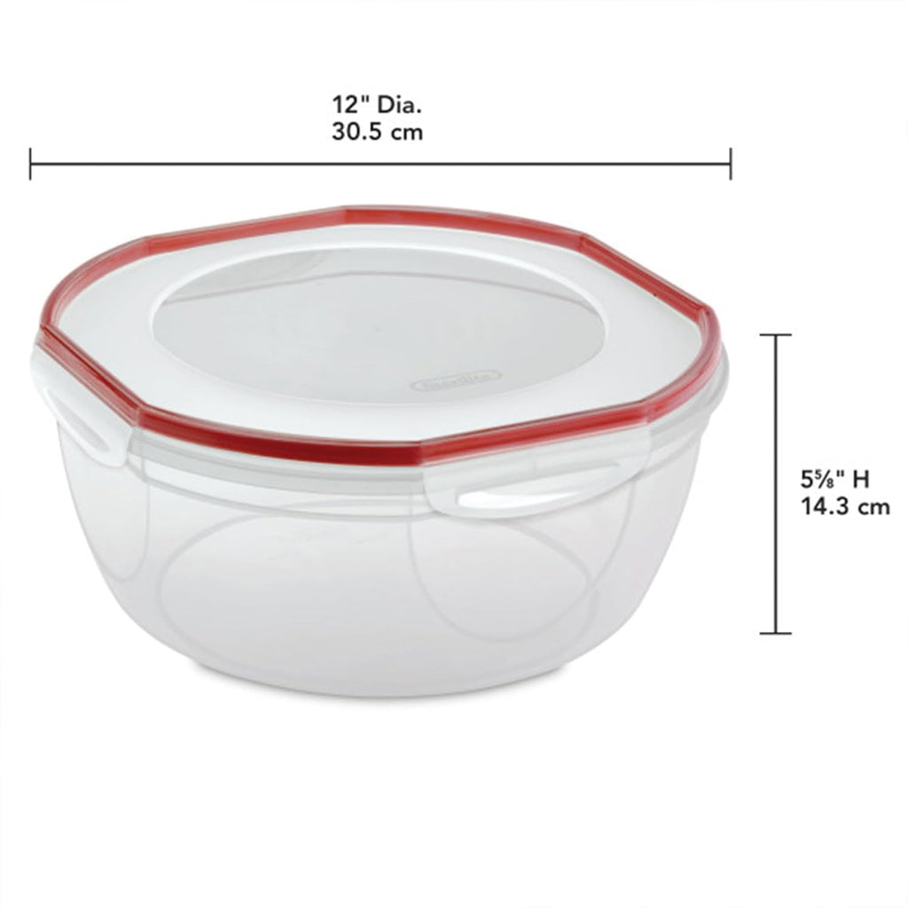 Sterilite Ultra-Seal 8.1 Qt Bowl, Large Airtight Food Storage Container, Latching Lid, Microwave and Dishwasher Safe, Clear With Red Gasket, 6-Pack