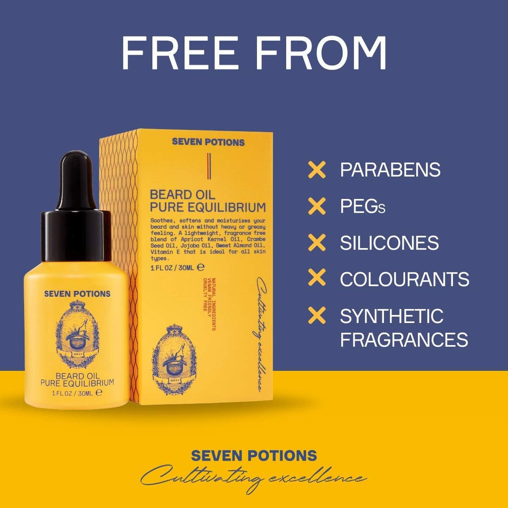 SEVEN POTIONS Natural Beard Oil for Men 1 FL OZ / 30ml ¡ª Fragrance Free & Unscented Beard Softener & Conditioner ¡ª Vegan Conditioning Oil That Helps Prevent Itch & Dandruff (Pure Equilibrium)