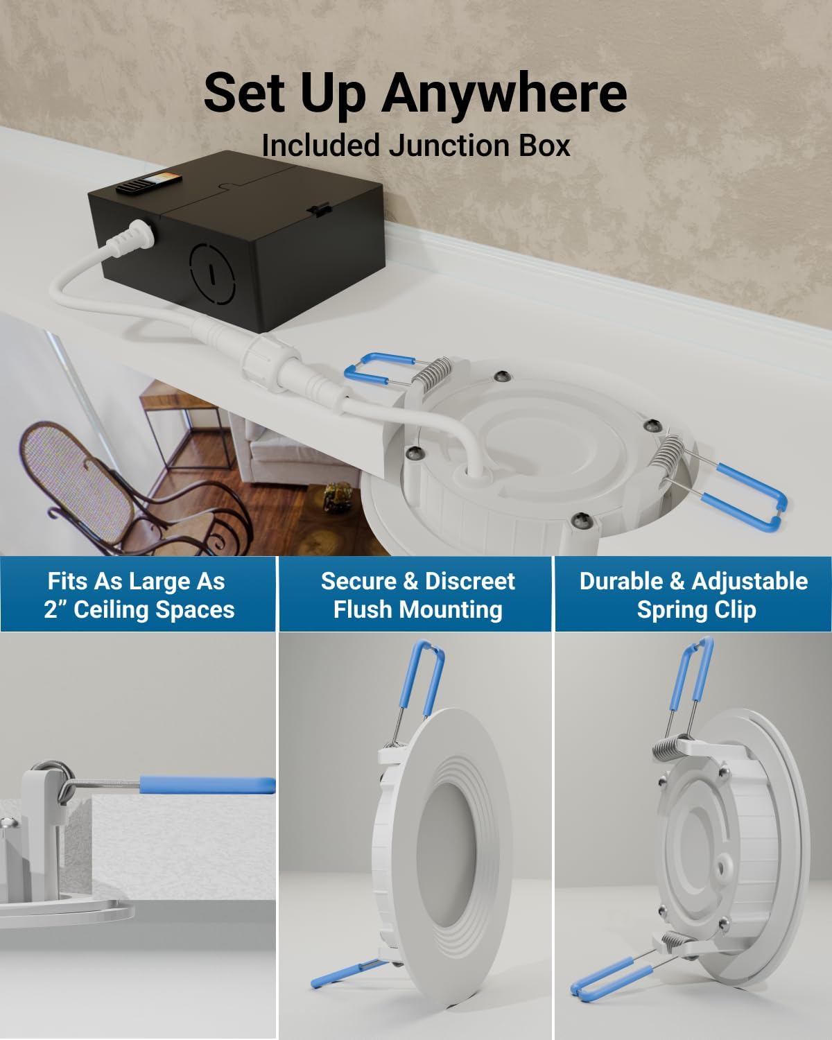 Sunco 12 Pack 3 Inch Recessed Lighting LED, Canless Ultra Thin Flush Mount Ceiling Fixture Light with Junction Box, 550 Lumens, Selectable CCT 2700K/3000K/4000K/5000K/6000K, Dimmable, 6W=50W UL/ETL