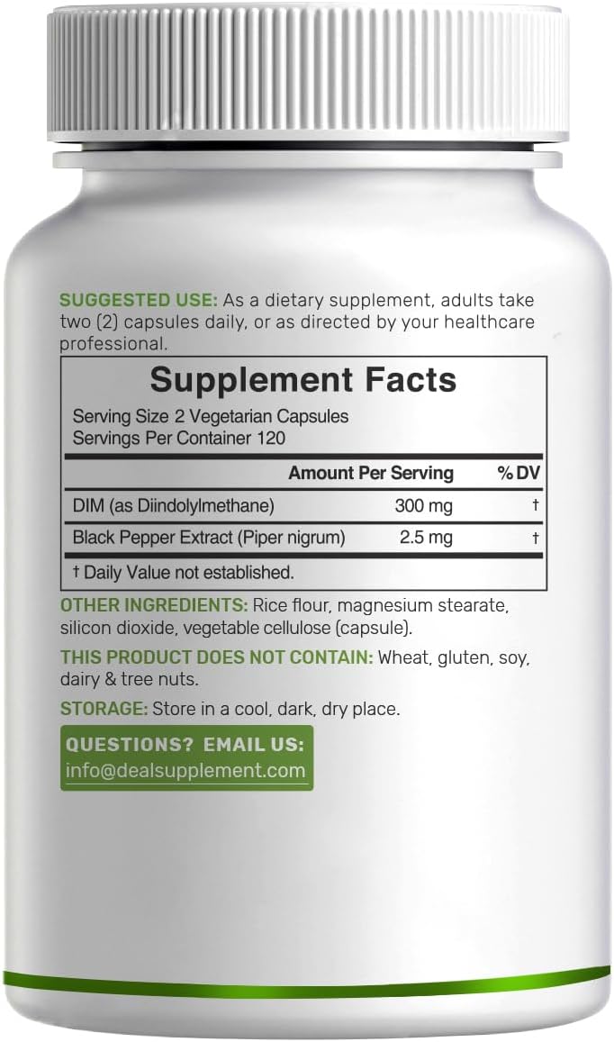 DI Supplemen 300mg 24 Caps Month Suppl Estroge Balanc fo Me Wome Diindolylmethan Plu Blac Peppe Extrac fo Enhance Absorptio Hormona Ski Healt Support