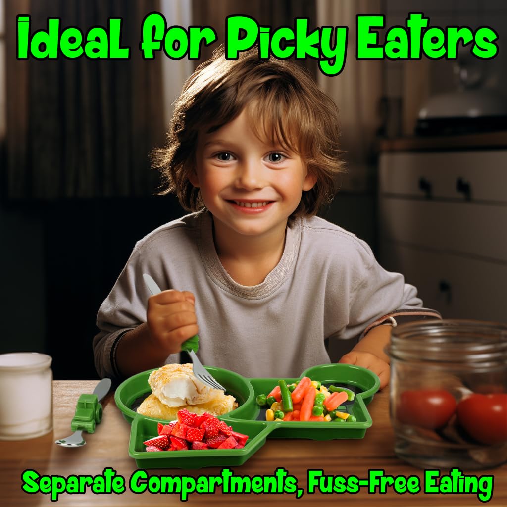Kid Divide Plat wit Utensil Children' Mea Se wit Plate For an Spoo Tractor