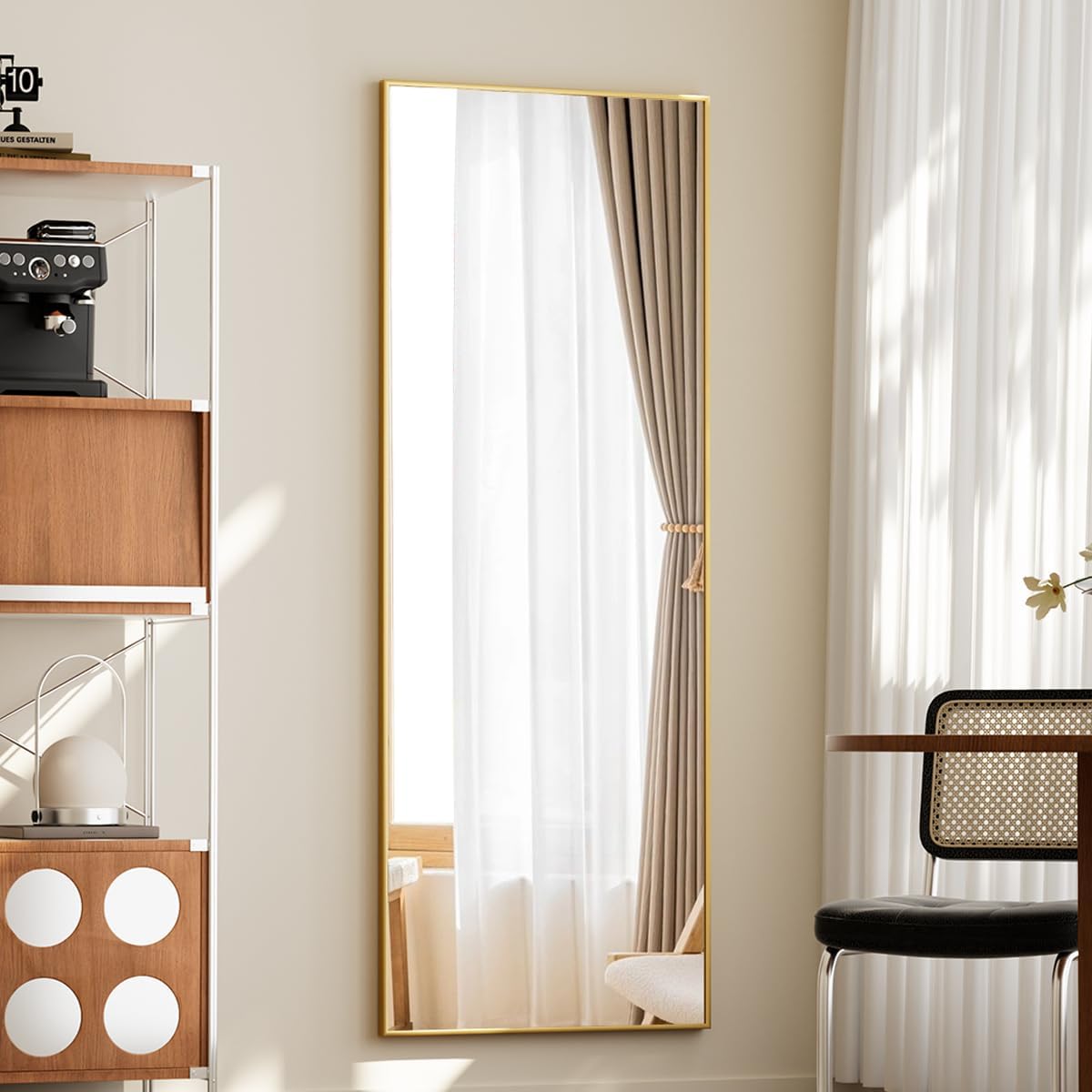 BEAUTYPEAK Full Length Mirror with Stand, 56inchx21inch Floor Mirror with Aluminum Alloy Thin Frame, ShatterVue Tempered Full Body Mirrors, Free Standing or Wall-Mounted Mirrors for Living Room, Gold