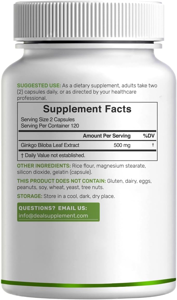 DEA SUPPLEMEN Ginkg Bilob 500m Pe Serving 24 Capsules Mont Suppl Grow i Norther Asi Extr Strength Promote Brai Function