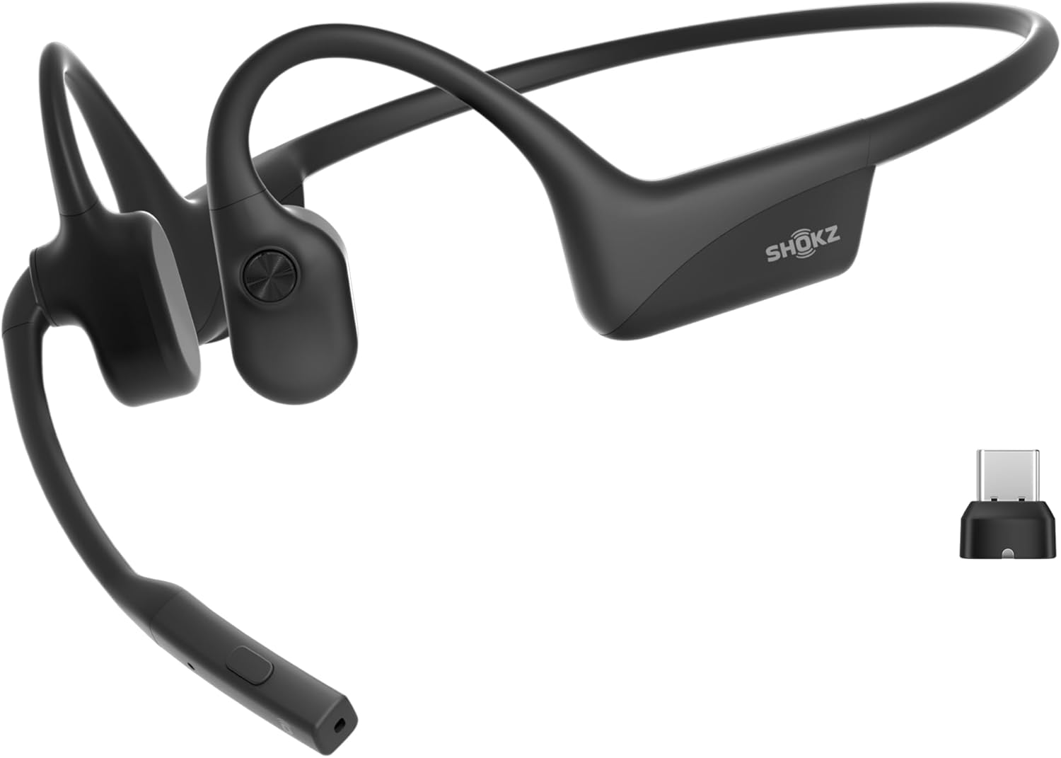 OpenComm2 UC 2025 Upgrade - Open-Ear Wireless Computer Headset with Boom Mic, Bone Conduction Bluetooth Stereo Headphones, USB-C Dongle Compatible with PC and Mac, Zoom Certified - C120 UC