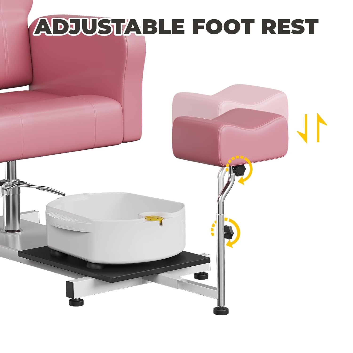 Reclining Pedicure Chair with Stool, Footrest Massage Foot Basin, Height Adjustable Pedicure Unit Station, 360 Swivel Hydraulic Pedi Chair for Foot Bath Pedicure Chairs, Beauty Spa Salon, Pink