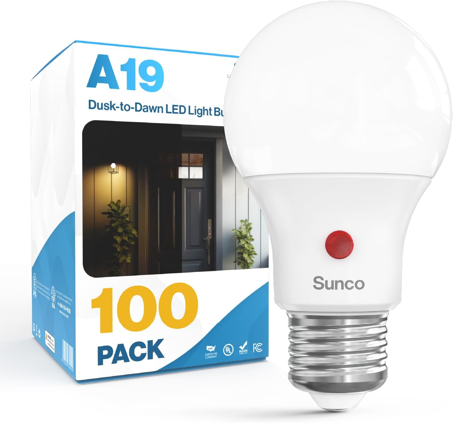 10 Pac Dus t Daw LE Outdoo Ligh Bul A19 Photocel Automati fo Exterio Lighting 80 LM 9 (60 Eqv.) 5000 Daylight Aut On/Of Sensor IP6 Rate UL.