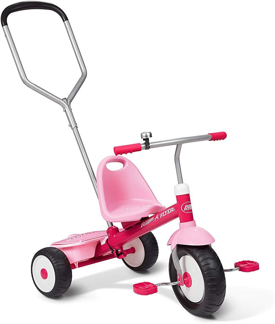 Radio Flyer Toddler Bike, Kids Bike, Outdoor Toys, Toddler Toys for Ages 2-4, Deluxe Steer Stroll Kids Tricycle, for Ages 2-5, Pink