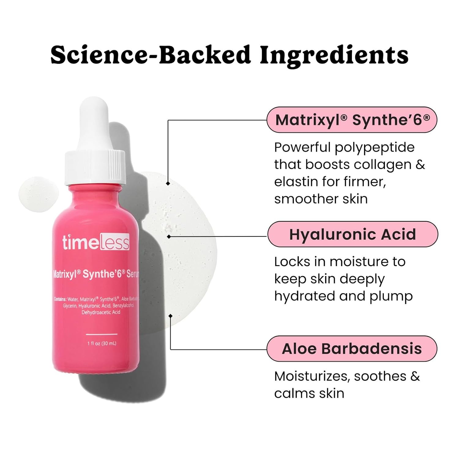 Timeless Skin Care Matrixyl Synthe¡¯6 Serum - Face Serum for Skin Care - with Hyaluronic Acid for Hydration - 1 oz