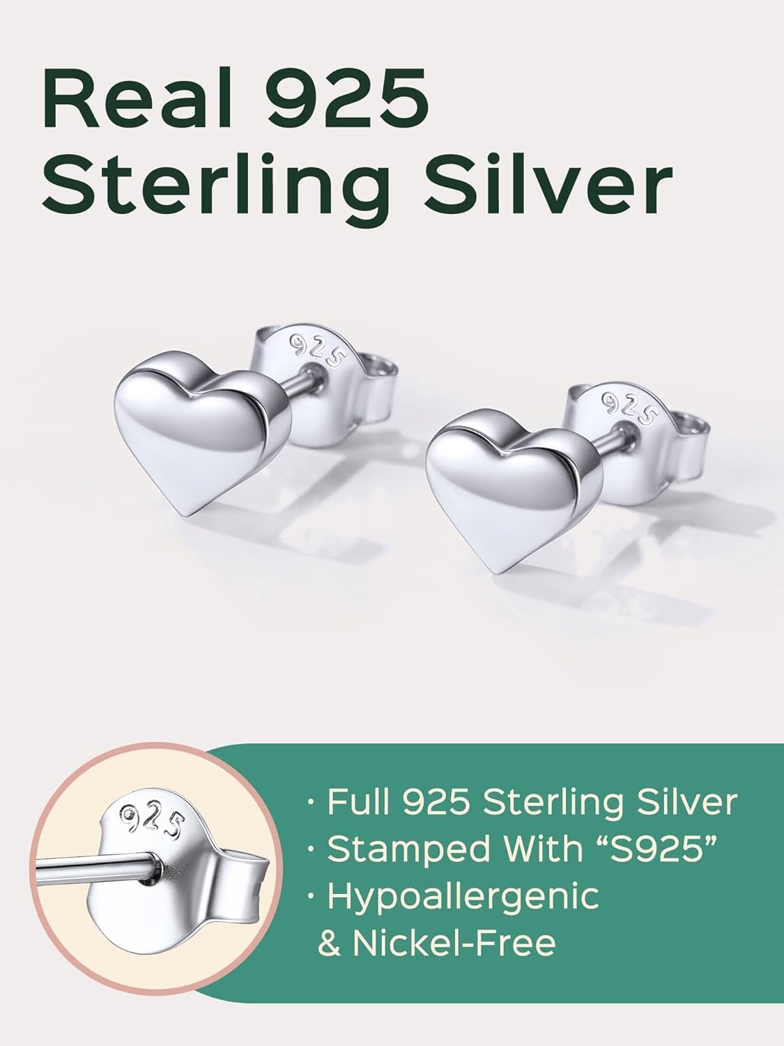 ChicSilver Hypoallergenic 925 Sterling Silver Stud Earrings, Dainty Simple Heart/Star/Moon/Lightning/Butterfly Earrings for Women