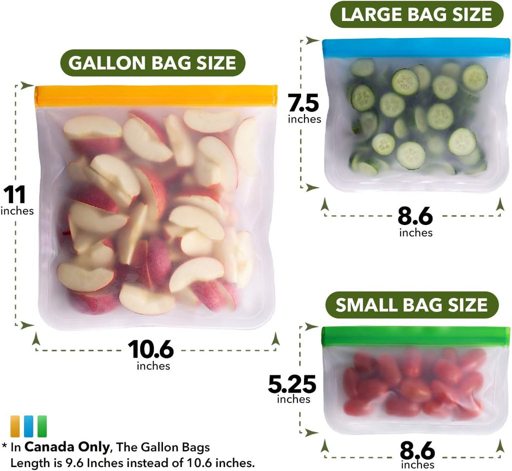 Greenzla Reusable Food Storage Bags - 12 Pack BPA-Free, Extra Thick, Leakproof Freezer Lunch Carriers; 4 Gallon, Sandwich Snack Options - Reusable Lunch Bags