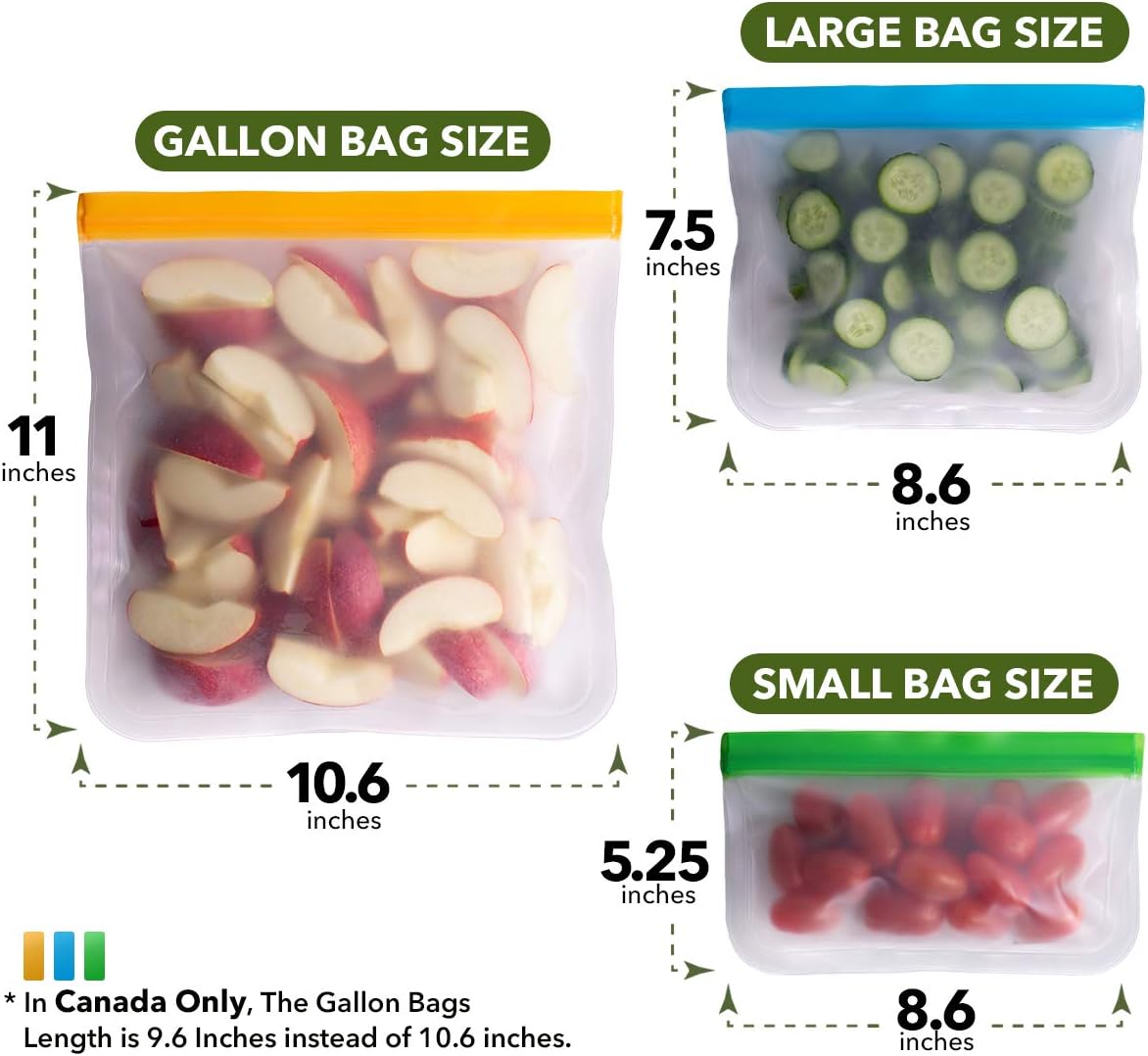 Greenzla Reusable Food Storage Bags - 12 Pack BPA-Free, Extra Thick, Leakproof Freezer Lunch Carriers; 4 Gallon, Sandwich Snack Options - Reusable Lunch Bags