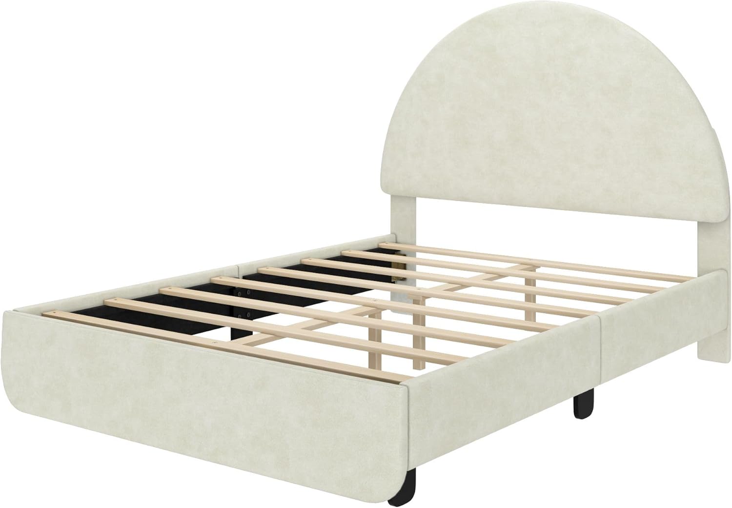 Max & Lily Upholstered Full Bed Frame with Arch Headboard, Upholstered Platform Bed for Kids, No Box Spring Needed, Easy Assembly, Cream