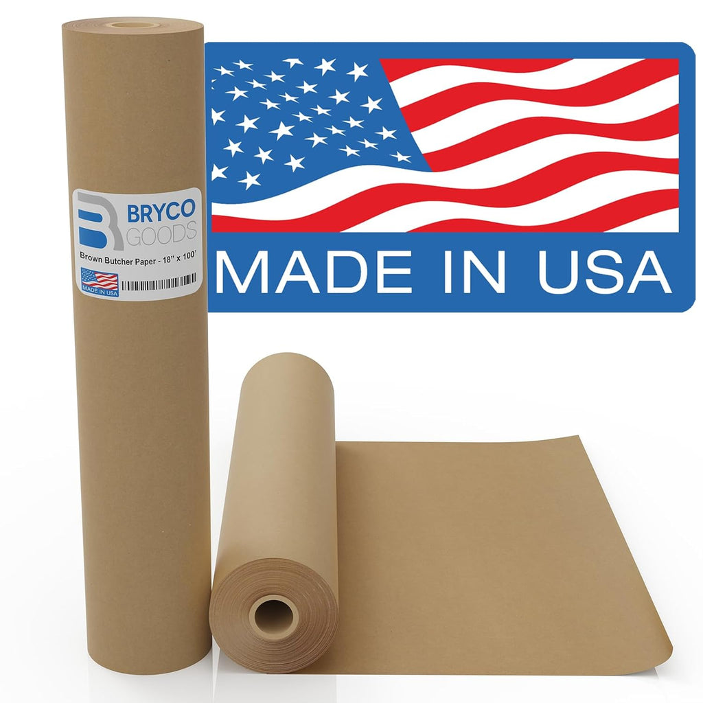 Brown Kraft Butcher Paper Roll - 18 Inch x 100 Feet - USA Made - Food-Grade Paper for Wrapping and Smoking Meat, BBQ, Grilling, Perfect Brisket Crust - Durable, Unbleached, Uncoated Unwaxed
