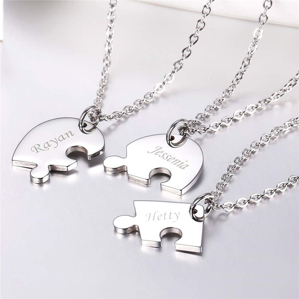 U7 BFF Necklace for 2/3/4/5/6 Women Girls Stainless Steel Personalized Family/Sibling/Friendship Jewelry Set Custom Best Friend Name Engrave Heart Puzzle Matching Pendant Necklaces