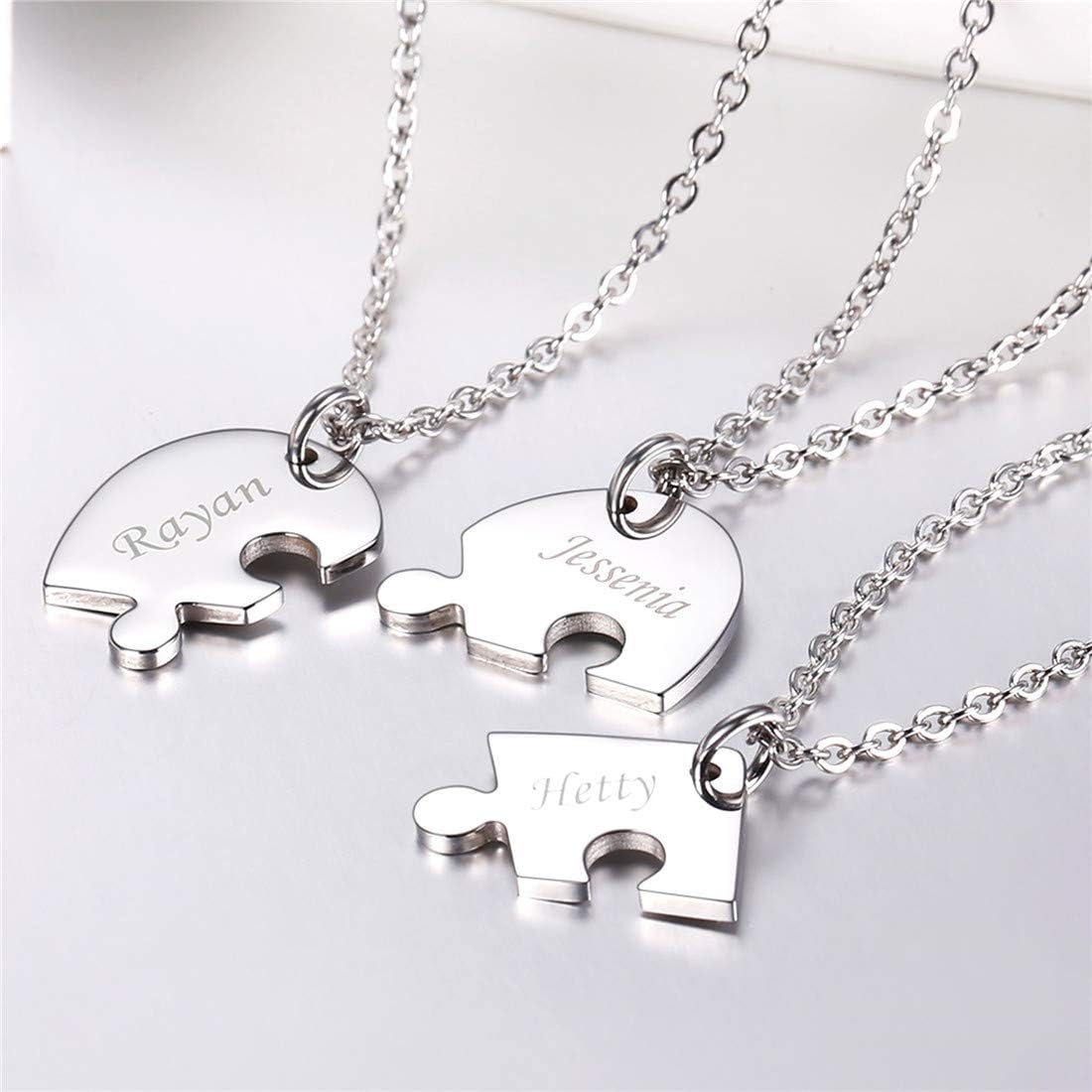 U7 BFF Necklace for 2/3/4/5/6 Women Girls Stainless Steel Personalized Family/Sibling/Friendship Jewelry Set Custom Best Friend Name Engrave Heart Puzzle Matching Pendant Necklaces
