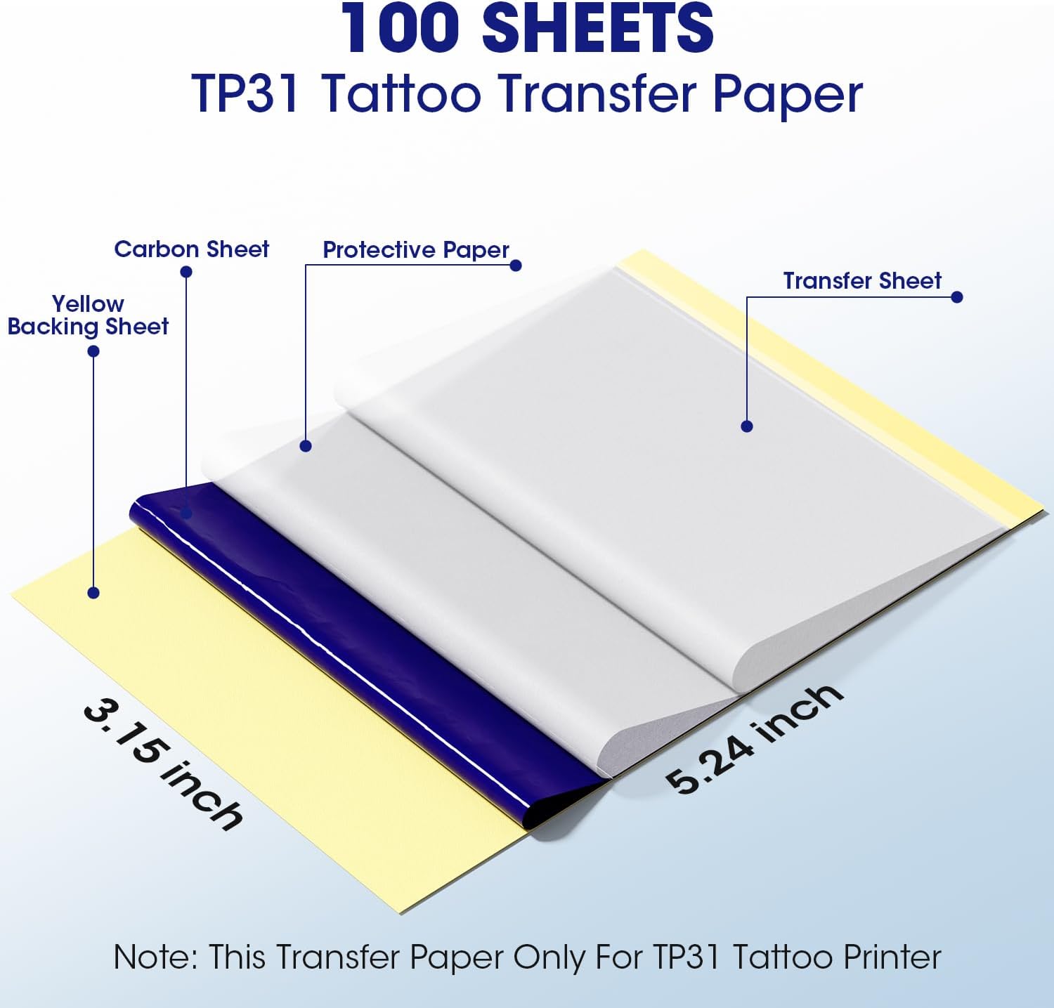 Phomem TP3 Tatto Transfe Pape Onl Fo TP3 Tatto Machine Printer 3.15inc 5.24inc Transfe Paper 100Pcs