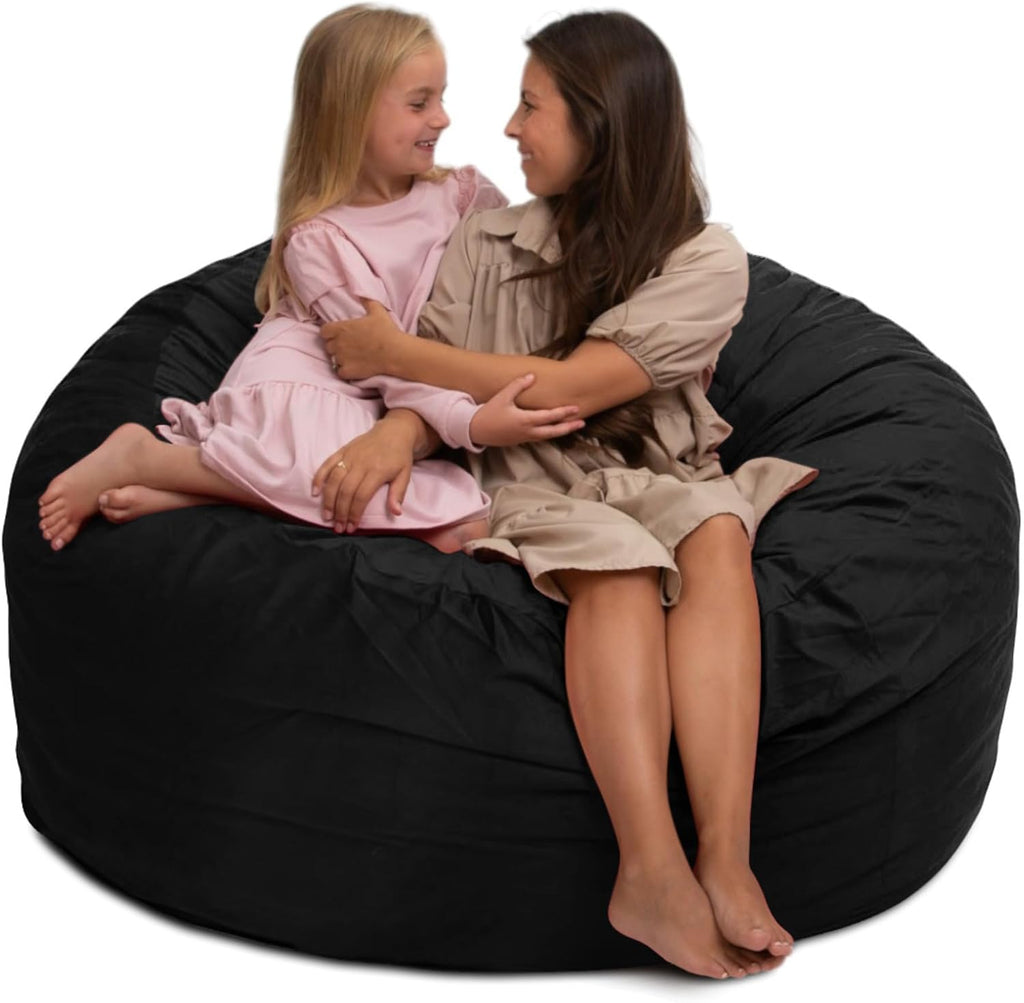 Ultimate Sack 5000 5-Foot Bean Bag Chair, Black Suede Cover ¨C Oversized Foam Lounger, Floor Seat, Small Sofa, or Couch Bed for Living Area, Gaming Room, or Reading Lounge