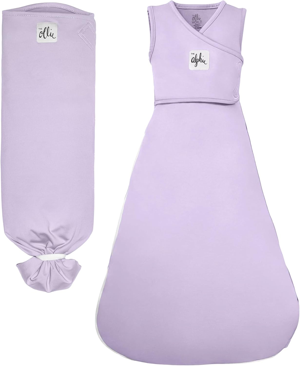 The Ollie Swaddle Alphie Sleep Pouch Baby Sleep Bundle – 3-Way Adjustable Newborn Swaddle Blanket and Wearable Sleep Sack | Moisture-Wicking, Buttery-Soft Fabric | Newborn to 14 Months (Lavender)