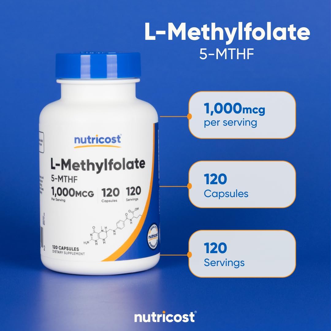 Nutricost Methylfolate 1000mcg, 120 Vegetarian Capsules - Gluten Free, Non-GMO